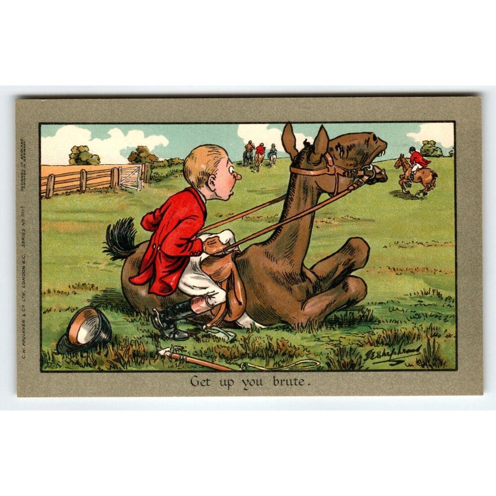 Get Up You Brute Horse Comical Humor CW Faulkner Artist Signed Shepheard Germany